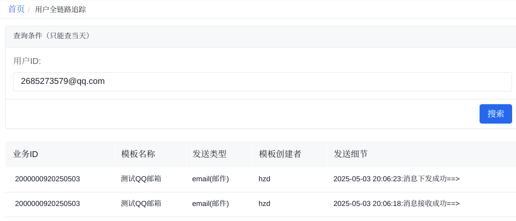 一位用户当天的消息链路追踪
